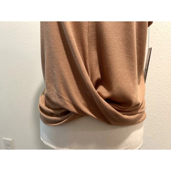 DKNY Sport Womens Rib-Knit Twist-Hem Fitted Tank Top Beige Size Large Crewneck - Picture 2 of 7